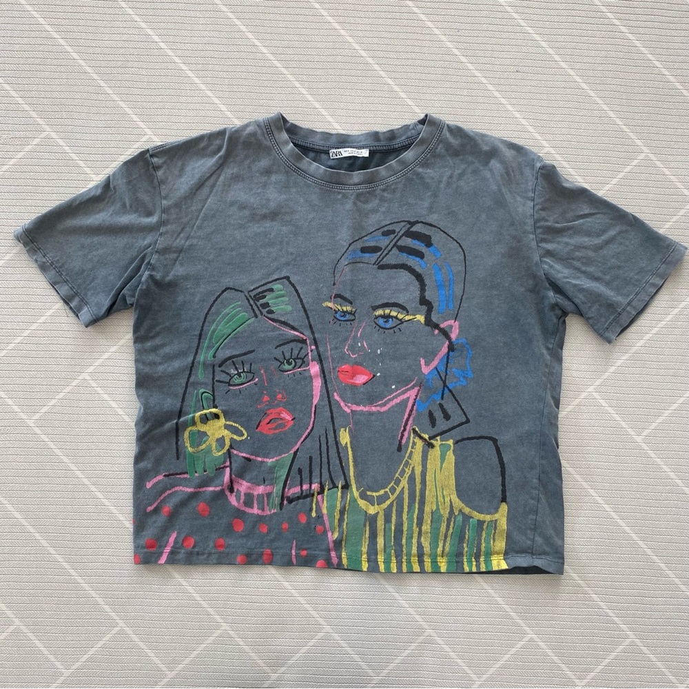 Zara Dark Grey Distressed Casual Top Women’s Size S